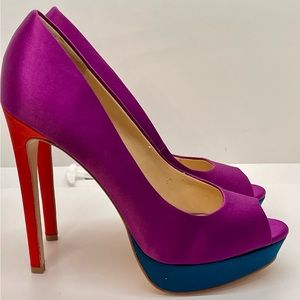 NEW Brian Atwood platform color block pumps heels shoes pink red blue  8